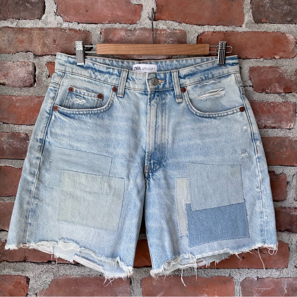Zara | Mid Rise Denim Patch Short - Picture 4 of 10